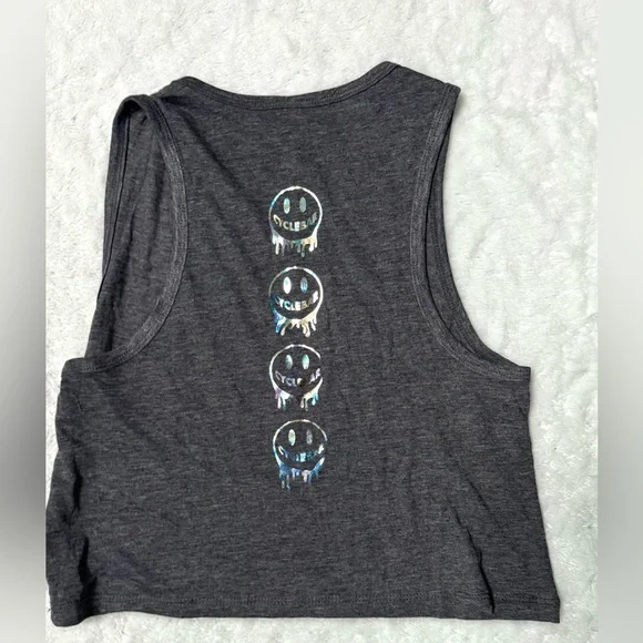 Cyclebar Charcoal Crop Top with Metallic Smiley Face Graphic - Picture 2 of 8